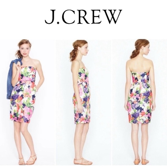 J.Crew Dress 100% Silk Strapless Floral Cocktail Party Sz 4 Chic Classy Pockets - Picture 6 of 13